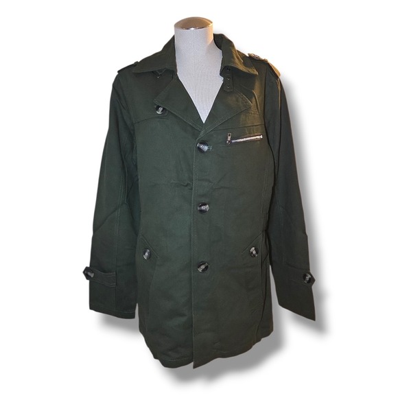 Mens Olive Green Military Field Jacket Button Front Gingham Lined XL Coat - Picture 2 of 7